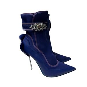 Le Silla Snorkeling Ankle Boots Crystal Embellished Blue Stiletto Size 41